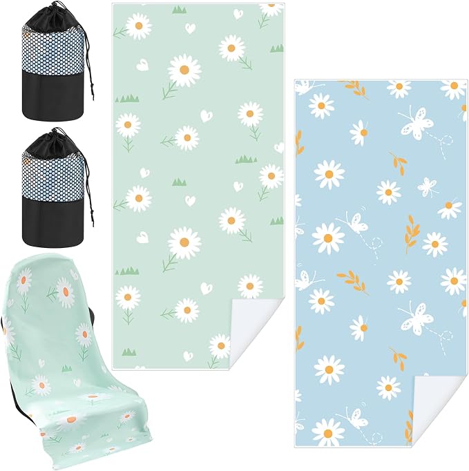 Hahafelt 1 Pack Car Seat Towel Cover with Storage Bag, Daisy Style | 63 x 32 in Car Towel Seat Cover Non Slip Waterproof, Gym Workout Swimming Running, Machine Washable Sweat Absorbent Protector by Hahafelt