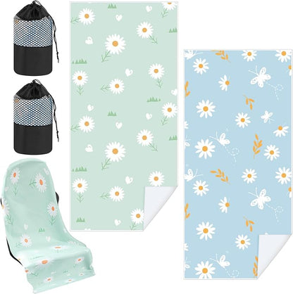 Hahafelt 1 Pack Car Seat Towel Cover with Storage Bag, Daisy Style | 63 x 32 in Car Towel Seat Cover Non Slip Waterproof, Gym Workout Swimming Running, Machine Washable Sweat Absorbent Protector by Hahafelt