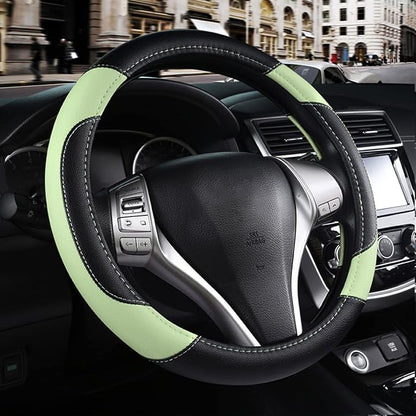 Leather Car Steering Wheel Cover, Universal Fit for Most Cars, Green | Microfiber Leather,Non-Slip Breathable Auto Steering Wheel Protector by Szttswamp