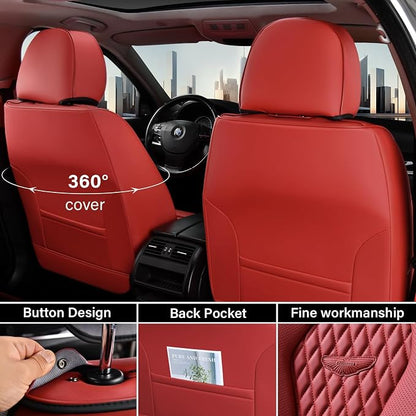Coverado Seat Covers, Car Seat Covers Full Set, Red Car Seat Cover, Car Seat Covers Front Seats Back Seat Covers, Waterproof Car Seat Cushion, Leather Seat Protector Universal Fit Most Cars - Image 5