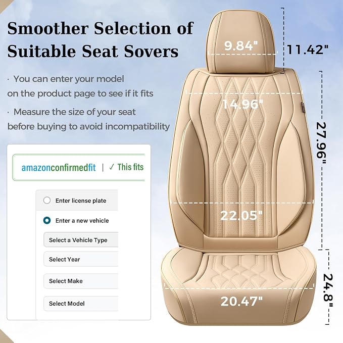 Coverado Seat Covers FullSet, 5 Seats Car Seat Protector, Waterproof Nappa Leather Cushion, Front & Rear Fit for Most Sedans SUV Pick-up Truck-Beige - Image 7
