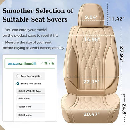 Coverado Seat Covers FullSet, 5 Seats Car Seat Protector, Waterproof Nappa Leather Cushion, Front & Rear Fit for Most Sedans SUV Pick-up Truck-Beige - Image 7