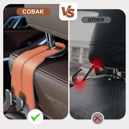 CoBak Purse Hook for Car - Universal Premium Stitched Leather and Aluminum-Magnesium Alloy Double Car Seat Back Storage Hook for Purses, Handbags, Bags (2 Pack),Coral Orange - Image 3