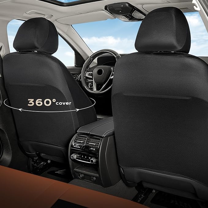 Coverado Car Seat Covers Front Seat, Luxury Leather Car Seat Protector, Automotive Front Mesh Seat Covers, Orange&Black Seat Cushion for SUV Sedan Truck - Image 2
