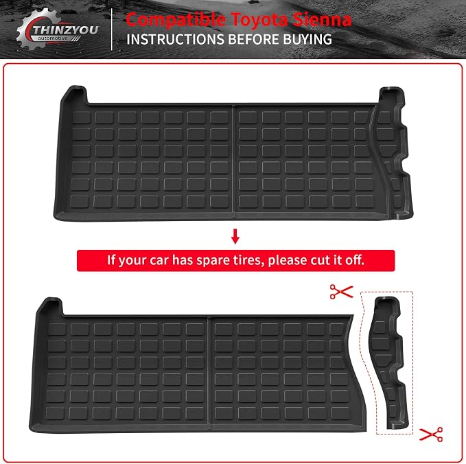 Cargo Mat & Backrest Mats for 2021-2026 Toyota Sienna 7&8 Seats | Cargo Liner Trunk Mat Trunk Liner TPE All Weather Back Seat Cover 2025 Sienna Accessories - Image 4