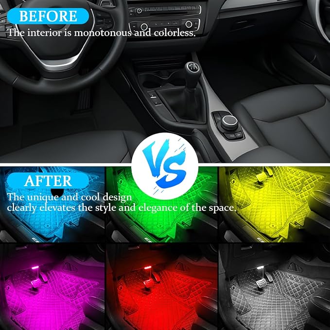 Car Interior LED Lights, 4 in 1 Bright Vehicle Ambient Neon Light Kit with DC 5V USB Port, Automotive Under Dash Decoration Night Lamp, Universal for RV, Truck, Sedan (RGB) - Image 5