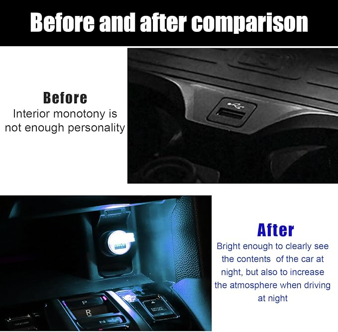 4 PCS USB LED Car Interior Atmosphere Lamp, Portable Mini LED Night Light, Plug-in USB Interface Trunk Ambient Lighting Kit, Universal Interior Car Accessories (Blue+Red+Ice Blue+White) - Image 5