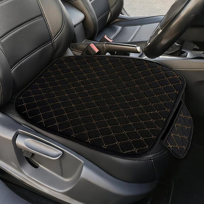 Leather Front Car Seat Cover, Anti-Slip Car Seat Bottom Covers, Full Wrapped Bottom Seat Protectors with Storage Pocket, Universal Comfortable Seat Cushion Fit Vehicles SUVs Trucks (K2-Black Gold) by Unknown