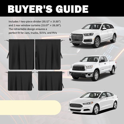 3PCS Car Privacy Curtains,Black Coated Car Window Shades Kit with Rear Window & Divider Curtain,Portable Cars Windows Curtains for Privacy and Lower Interior Temperature - Image 7