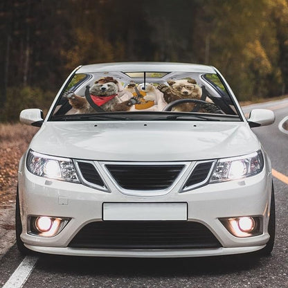 Socira Funny Bear Car Window Shades Windshield Sun Shade Umbrella | Foldable Bear Sunshade for Front Window Auto Windshield Sunshade Covers Bear Car Accessories 57'' X 30'' - Image 2
