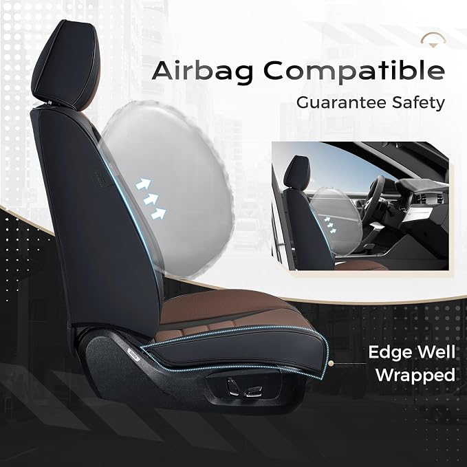 Coverado Car Seat Covers Full Set, Nappa Leather Seat Covers for Cars, Car Seat Protector Car Seat Cushion, Front and Back Seat Protectors Cushions Universal Fit for Most Cars Vehicles(Black&Coffee) - Image 7