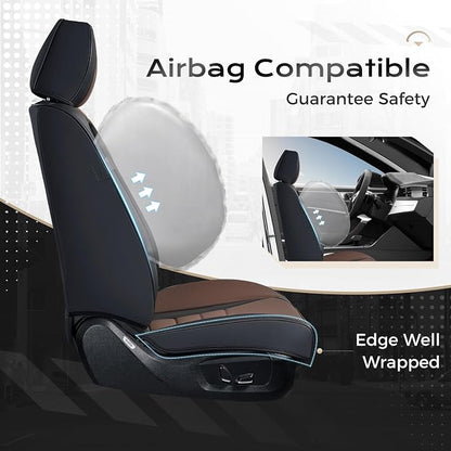 Coverado Car Seat Covers Full Set, Nappa Leather Seat Covers for Cars, Car Seat Protector Car Seat Cushion, Front and Back Seat Protectors Cushions Universal Fit for Most Cars Vehicles(Black&Coffee) - Image 7