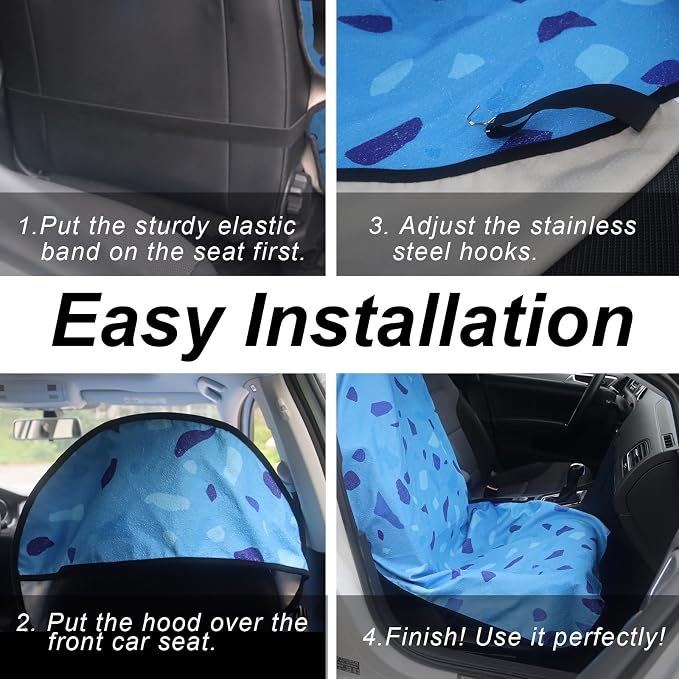 Sweat Towel Car Seat Cover Protector Front Seats for Gym Workout, Running, Swimming, Beach and Hiking, Waterproof Universal Seat Cover for Car, Trucks, Van & SUV (1, Blue Marble, Front) - Image 6