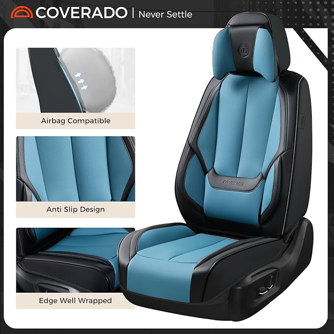 Coverado Car Seat Covers, Seat Covers for Cars, Waterproof Leather Auto Seat Protectors, Leather Car Seat Cushion, Car Interiors Accessories Universal Fit for Most Cars - Image 4