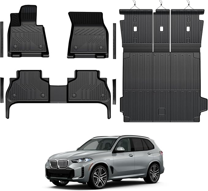 Floor Mats for 2019-2026 BMW X5 5-Seats Accessories | Full-Coverage Mats Set with Integrated Cargo Liner & Backrest Mat, Odorless & Durable, All-Weather Protection, 3D Laser Fit by GALVAGNITE