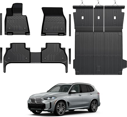 Floor Mats for 2019-2026 BMW X5 5-Seats Accessories | Full-Coverage Mats Set with Integrated Cargo Liner & Backrest Mat, Odorless & Durable, All-Weather Protection, 3D Laser Fit by GALVAGNITE