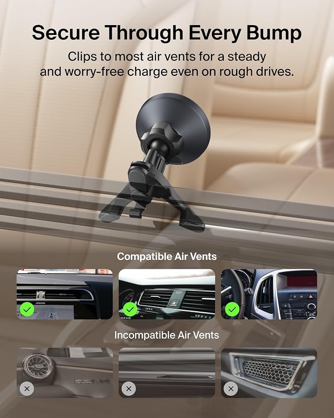 Belkin Qi2 15W Magnetic Wireless Vent Mount, Fast Charging Car Charger | MagSafe Compatible, iPhone 15/16/17, Samsung Galaxy S26, AirPods, iPads, MacBook, Chromebook, Car Phone Charger - Image 4