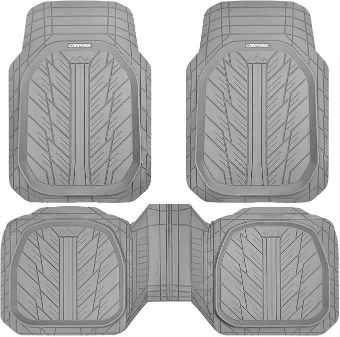 CAR PASS Deep Dish Rubber Floor Mats for Cars Full Set,Heavy Duty Car Mats,Universal Waterproof Trim-to Fit Automotive Floor Mats for Truck Van SUV, Durable All-Weather Car Mats 3-Piece (Light Gray) - Image 9