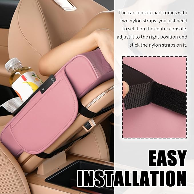 5-in-1 Car Center Console Cover,Leather Car Armrest Cover with Cup Holder/Storage Pocket/Phone Holder/Cars Tissue Holders,Thickened Cars Armrest Storage Box for Relieving Elbow Fatigue (Pink) - Image 5