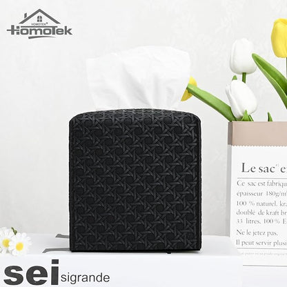 HOMOTEK 2 Pack Tissue Box Cover, Square PU Leather Tissue Holder, Decorative Facial Tissue Cube Paper Organizer Dispenser for Bathroom, Night Stands, Desk, Car 5X5X5'' - Rattan Weave,Dark Black - Image 6