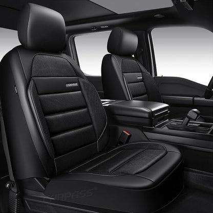 CAR PASS Memory Foam Seat Covers Front, Airy Cool Mesh Thick Car Seat Covers, Leather Car Seat Covers Front Seats Airbag Compatible, Universal Automotive Comfort for Most Cars, Trucks, SUV, Black - Image 2