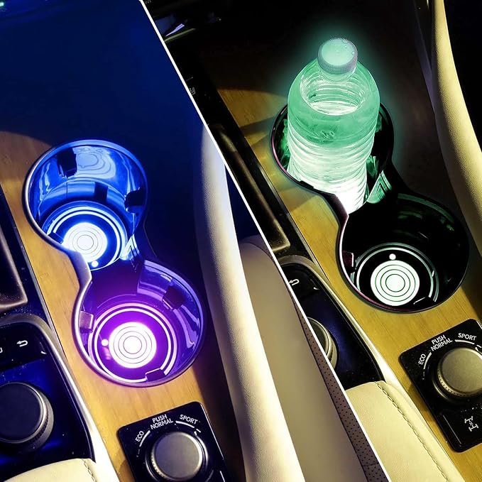 2PCS LED Car Cup Holder Lights, Car Coasters for Cup Holders | 7 Color-Changing Light Up Cup Holder Insert Coasters, Waterproof Car Accessories for Teens, Car Gifts for Men & Women - Image 2