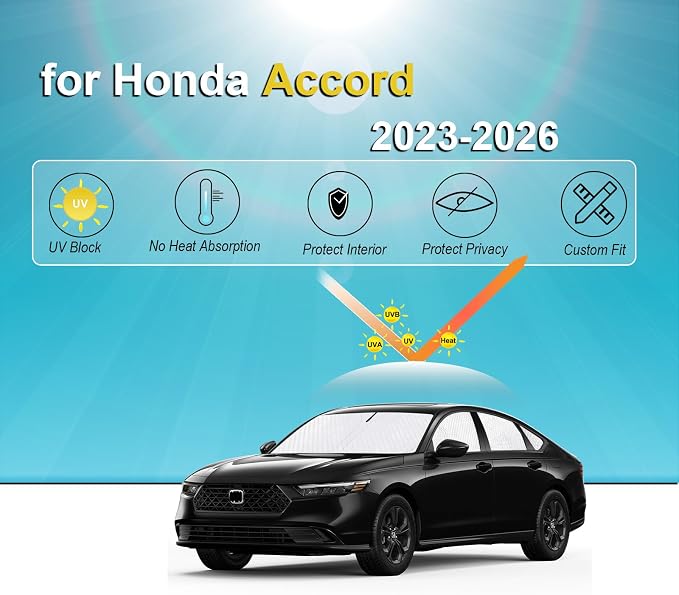 KMF Thicken Sun Shades for Honda Accord 2023-2025 2026 Accessories Full Car Window Covers Sunshade for Windshield Side Rear UV Block and Protect Privacy Blackout for Car Camping Outdoor 8pcs - Image 6