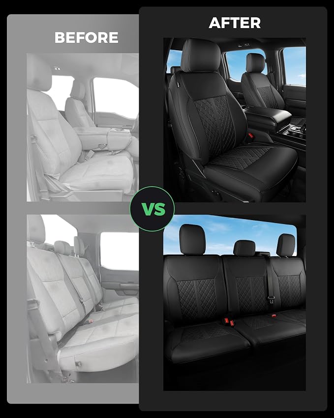 RIDEPOSH for Ford F150 Leather Seat Covers, SuperCrew XL XLT 2021-2026 | Fits F250 F350 Super Duty Crew Cab 2023-2026, Custom Fit, Bucket Seat, Stain Resistant, Airbag Compatible, Easy-Clean - Image 7