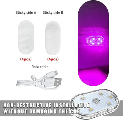 KVAEY 4 PCS Car LED Lights Interior Wireless, 7 Colors Magnetic Auto Ambient Light with 6 Bright LED Lamp Beads, Portable USB Rechargeable Vehicle Interior Led Night Light (Pink, Sticky, 4pcs) - Image 3