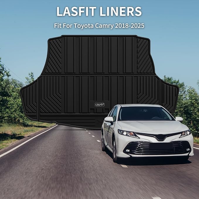 LASFIT Cargo Mat for Toyota Camry 2018 2019 2020 2021 2022 2023 2024-2026 | All Weather Custom Fit Anti-Slip Pet Friendly Easy Clean TPE Trunk & Backrest Mats for 8th 9th Gen Camry, Black - Image 2