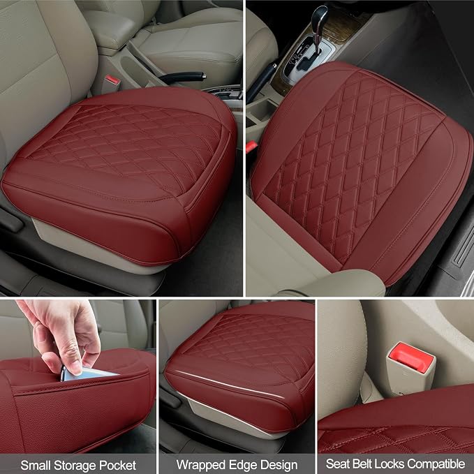 BEITK 1 Pack Leather Front Car Seat Bottom Cover Red | PU leather,Waterproof, Full Wrap, Non-slip, Universal Fit for Sedan Truck SUV, Easy to Install - Image 4