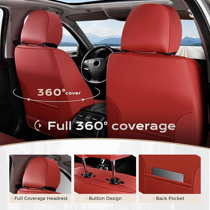Coverado Car Seat Covers with Lumbar Support, Front Covers for Cars, Universal Automotive Seat Cover, Waterproof, Leather Car Seat Cushion, Interior Seat Protectors for Most Cars - Image 4