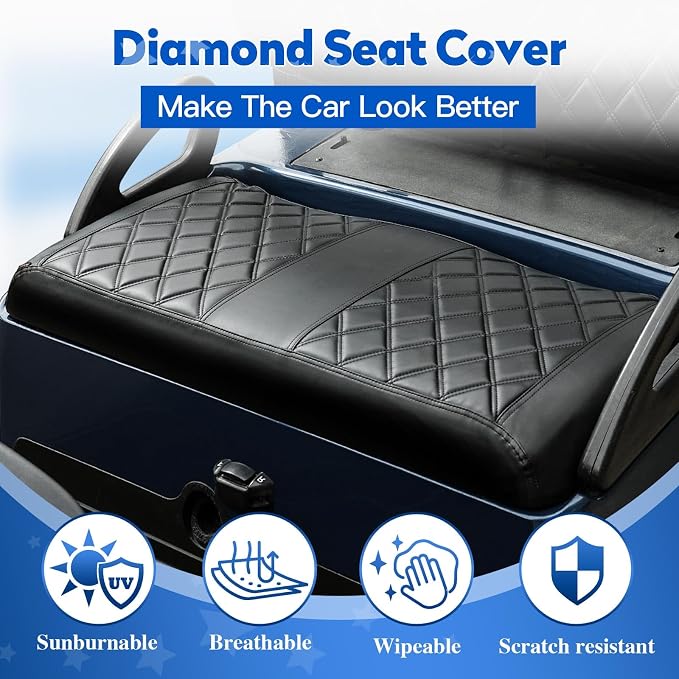 NOKINS Golf Cart Diamond Vinyl Seat Covers Fits Club Car Precedent 2004-UP | OEM Standard Front Seat Cushion,No Nails Required - Image 4