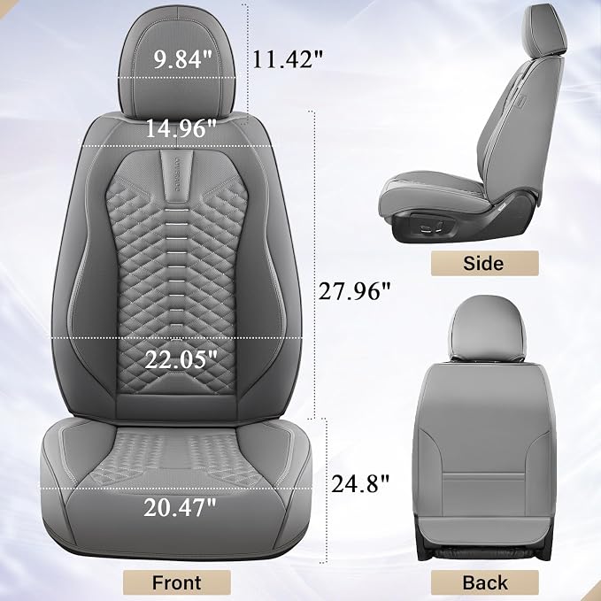 Coverado Car Seat Covers, Front Seat Cover, 2 Pack Waterproof Nappa Leather Seat Covers for Cars, Car Seat Protectors, Driver Seat Cover, Automotive Seat Covers Universal Fit for Most Cars, Gray - Image 6