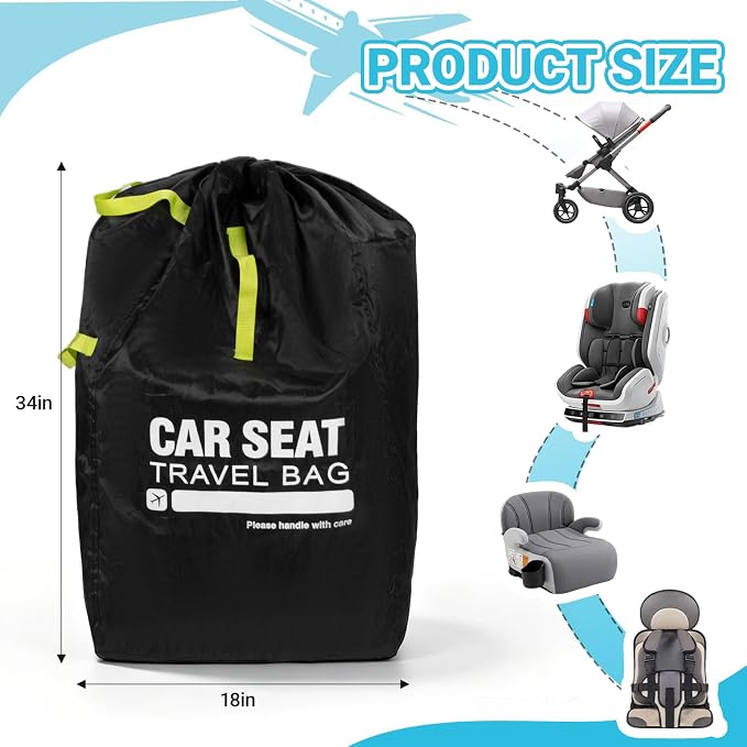 Foldable Car Seat Travel Bag, Zippered with Backpack Straps and Drawstring | Foldable zippered travel bag for car seat with backpack straps and drawstring closure. Compact for flight carry. - Image 2
