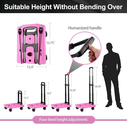 GtIiFmTe Foldable Hand Truck, Lightweight Luggage Cart for Airport Car Seat | Compact Folding dolly with Rotating swivel wheel,storage size12×15.7×4.1",300lbs Load,Upright Lock Handle with 3bungee cords - Image 5