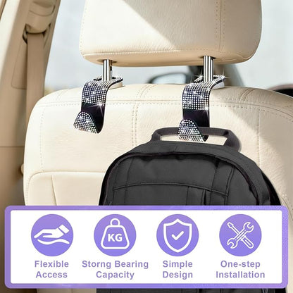 BFXM 6 Pack Car Seat Headrest Hooks,Car Accessories Bling Colorful | Back Seat Purse Hanger Holder Hook, Universal Storage Organizer for Handbag Grocery Bags Coats - Image 5