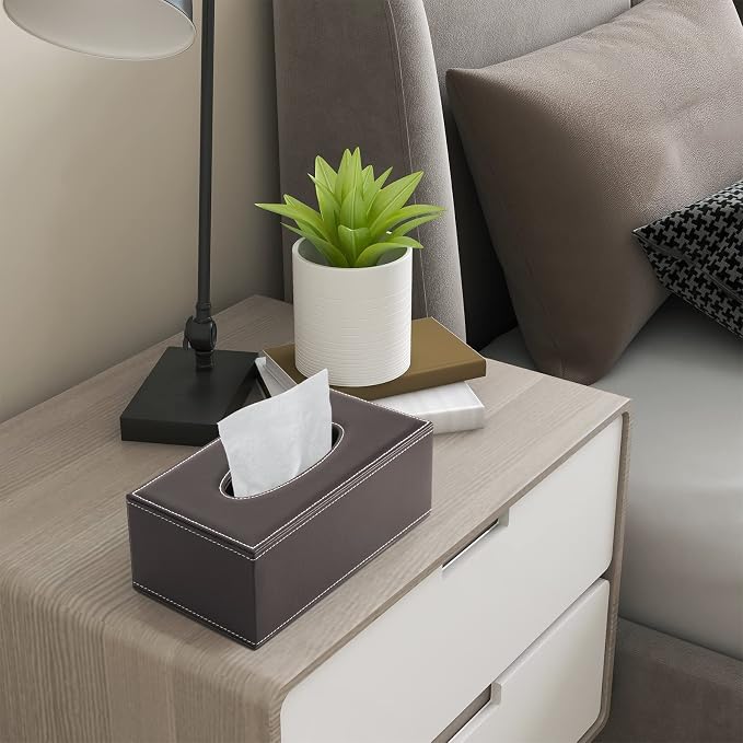 KINGFOM Rectangular PU Leather Tissue Box Cover - Facial Tissue Paper Napkin Holder for Bathroom, Home, Office, Car Automotive Decoration with Magnetic Bottom(Brown) - Image 6