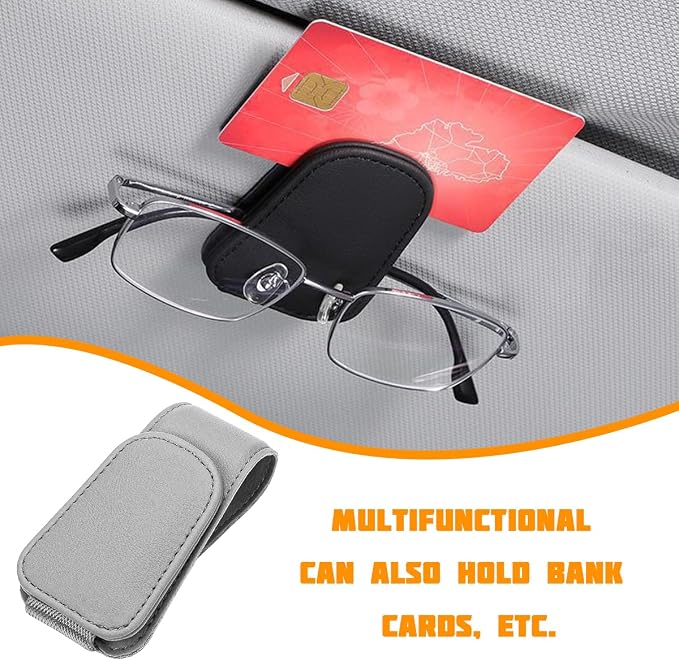 Sunglasses Holder for Car Visor, Microfiber Leather Magnetic Sun Visor Eyeglasses Hanger & Ticket Card Clip, Multi-Function Automotive Interior Glasses Mount, Universal Fit (Light Gray) - Image 6