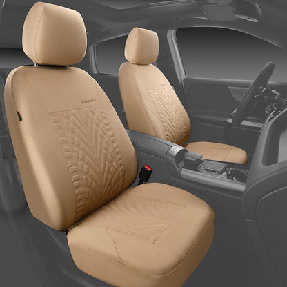 CAR PASS Car Seat Covers Full Sets, Front & Split Rear Bench for Car, 3D Tyre Embossed Automotive Interior Covers, Airbag Compatible, Quick Setup Universal Fit Seat Covers for Car, SUV(All Beige) - Image 4