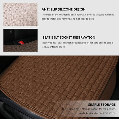 Car Seat Cover for Front Seats, Comfortable Linen Seats Cushion Pad Mat with Storage Pockets, Anti-Slip Breathable Bottom Front Seat Cover Protector for SUV Truck Van (Brown) - Image 3