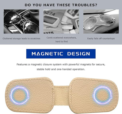 2 PCS Sunglass Holder for Car, Magnetic Leather Glasses Holder Auto Ticket Card Clip, Sun Visor Eyeglass Hanger Interior Accessories for Sedan Truck SUV, Car Accessories (Beige) - Image 5