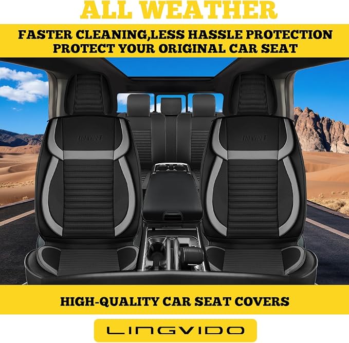 Car Seat Covers Full Set, Faux Nappa Leather, for Sedans and SUVs | Waterproof, Breathable and Airbag Compatible, Fits Most Bucket Seats, 5 Seats, Gray-Black - Image 3