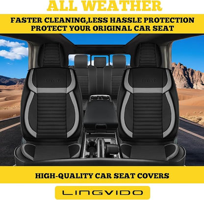 Car Seat Covers Full Set, Faux Nappa Leather, for Sedans and SUVs | Waterproof, Breathable and Airbag Compatible, Fits Most Bucket Seats, 5 Seats, Gray-Black - Image 3