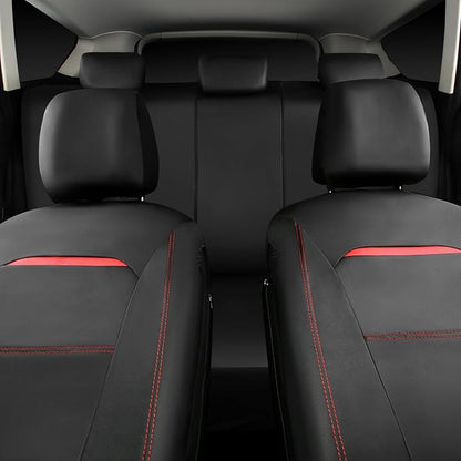 CAR PASS Leather Car Seat Cover Full Set with Steering Wheel Cover and 2PCS Seat Belt Shoulder Pads,for Trucks and SUV with Built-in Seatbelts and Front Seat Side Armrests(Combo Set, Black and Red) - Image 6