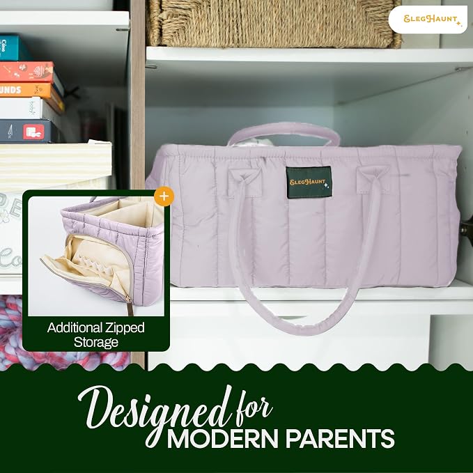 Baby Diaper Caddy Basket Organizer-Sturdy, Breathable & Washable - Stylish Storage, Portable, Car Caddy Organizer, Nursery, Baby Gift Registry Newborn Essentials (Lilac) - Image 4