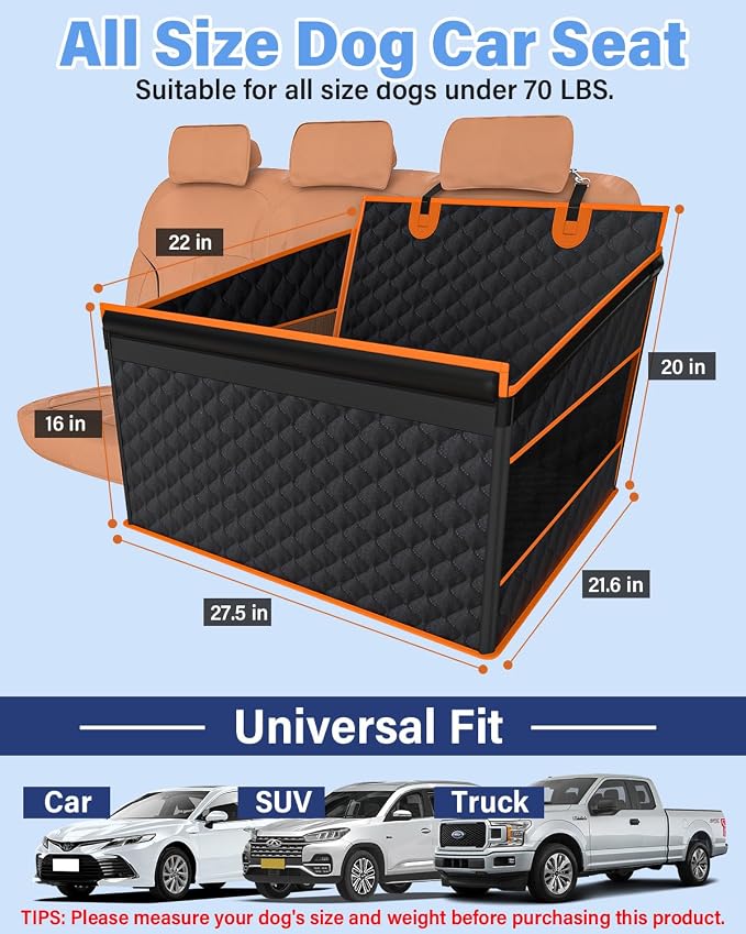Instraella Dog Car Seat for Large Dogs, Hard Bottom Half Back Seat Extender | For Medium & Large Dogs, Fits Cars, SUVs & Trucks, Waterproof & Non-Slip with Mesh Windows, Leash Slot & Room for a Passenger - Image 3