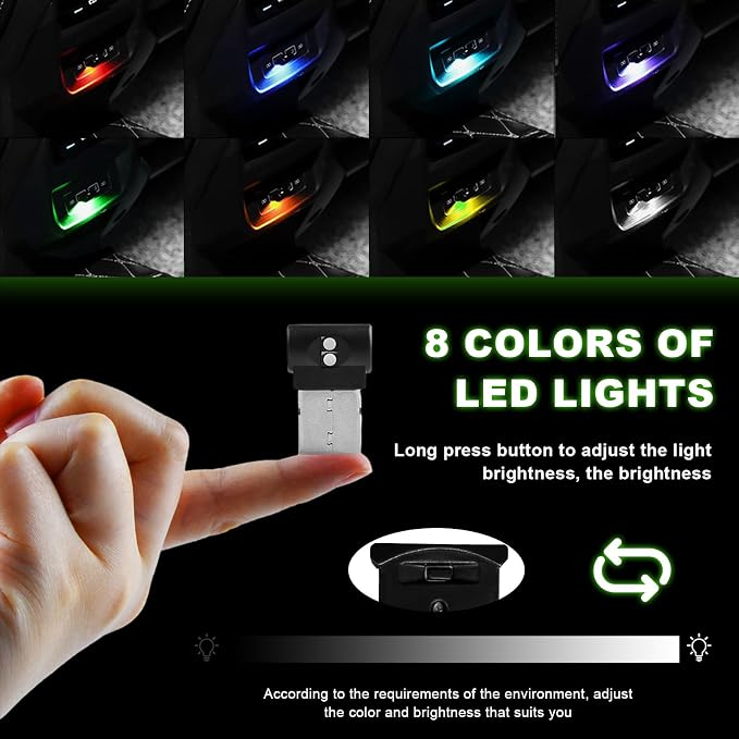 2 PCS Mini USB LED Light, 8 Colors RGB Car USB LED Interior Atmosphere Light, Adjustable Brightness Smart Laptop Keyboard Home Office Decoration Night Lamp, Car Accessories - Image 3