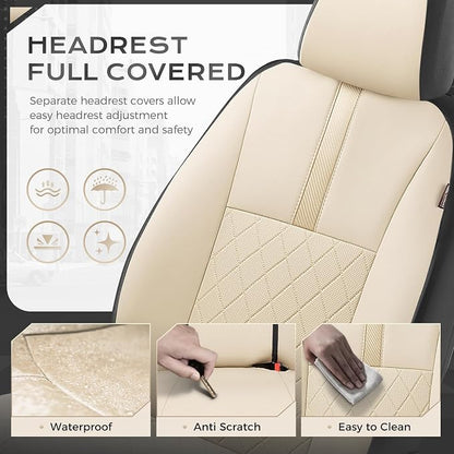 Coverado Car Seat Covers Full Set, Automotive Front and Rear Seat Covers with Backrest, Nappa Leather Car Seat Protectors Waterproof, Universal for Most Vehicles - Image 5