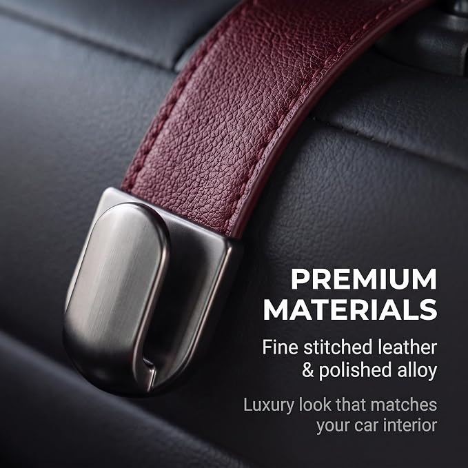 2PCS Leather Metal Car Headrest Hanger, Simple Style Car Seat Headrest Hooks, Multi-Purpose Car Seat Back Organizers, Universal for Purses, Handbags, Bags (Red) - Image 6
